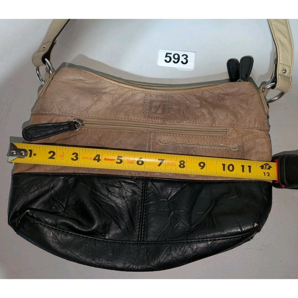 Stone Mountain Colorblock Shoulder Bag Black/Beige Zip Pockets Silver Hardware - Picture 12 of 16